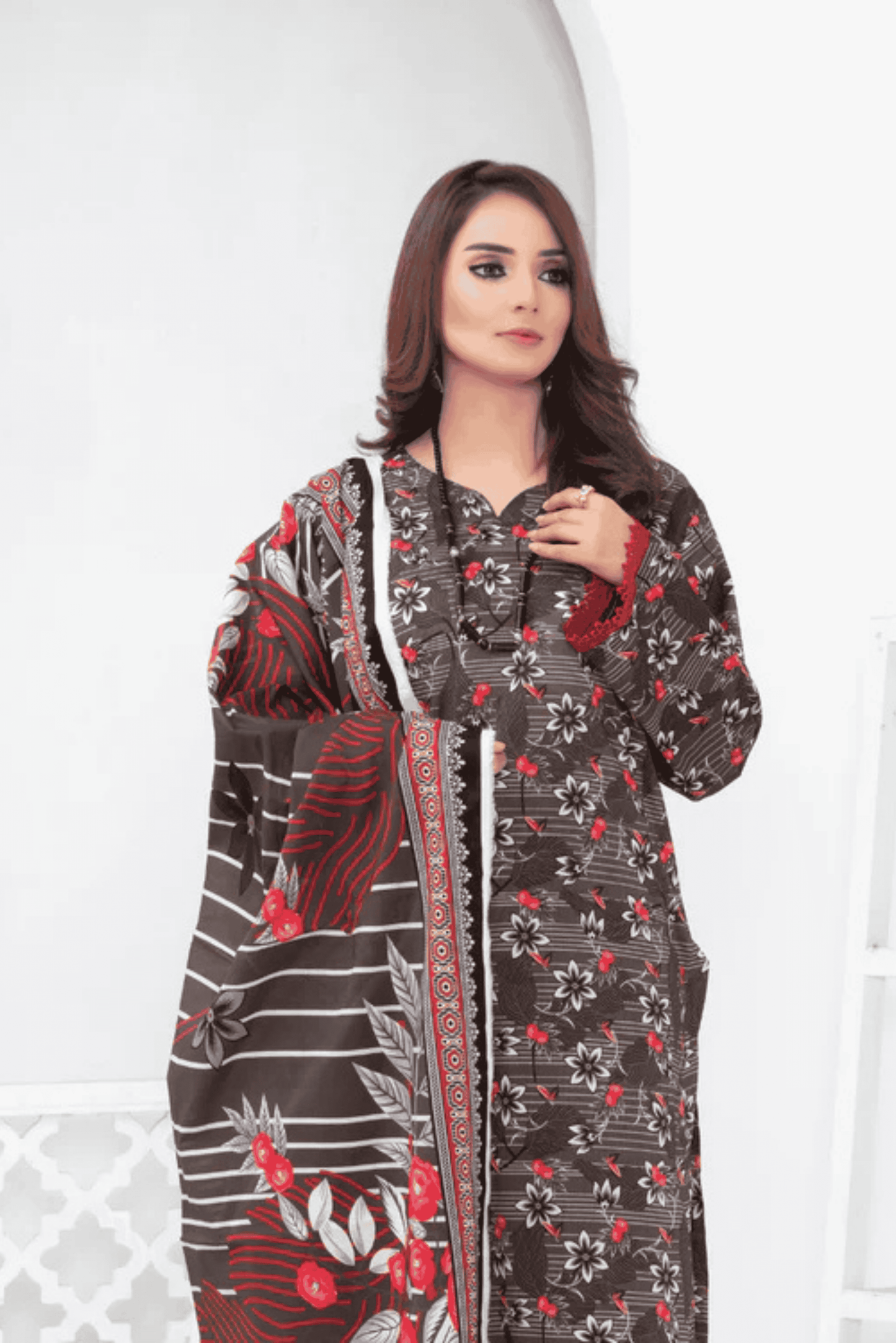 3 Piece - Mahi Unstitched Dark Purple Ladies Print Lawn Suit