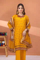 3 Pieces - Regalia Unstitched Mustard Fancy Zari Dupatta Printed Shirt Lawn Suit