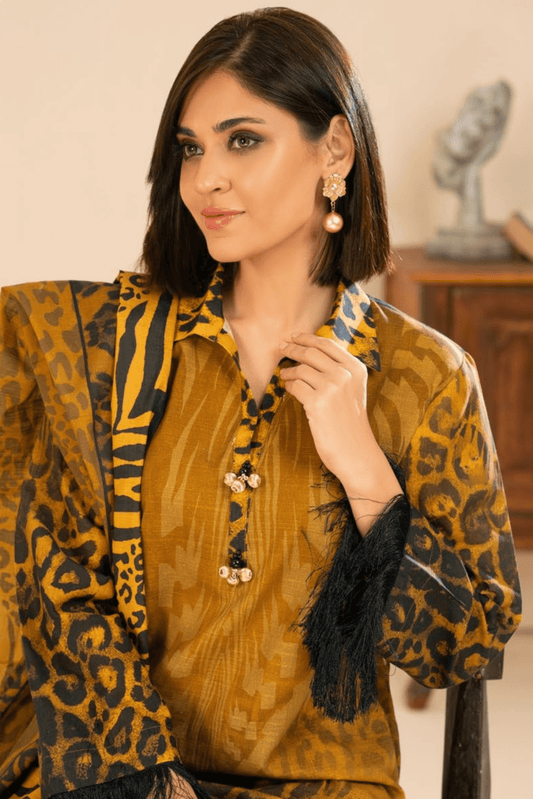 3 Pieces - GulAhmed Unstitched Orange Printed Khaddar Suit