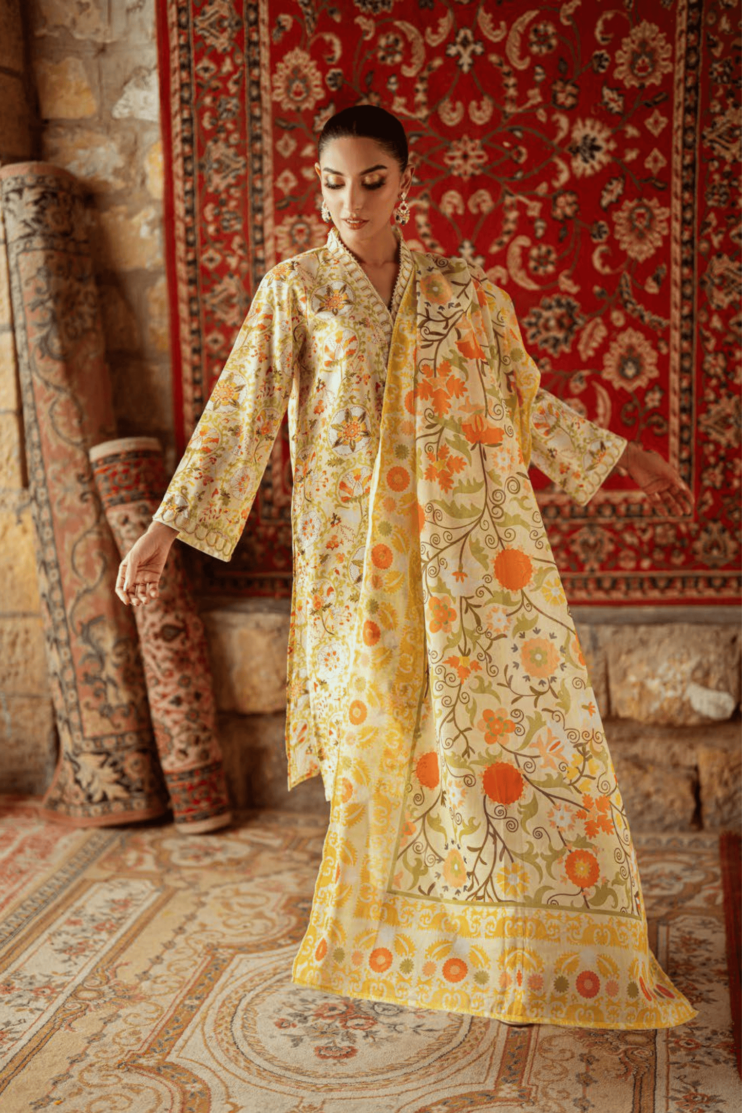 3 Pieces - GulAhmad Unstitched Yellow Printed Lawn Suit