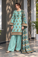 3 Piece - Marooj Ethnic Premium Printed  Unstitched Sky Blue khaddar Suit