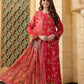3 Pieces - Regalia Unstitched Red Printed Linen Ladies Suit