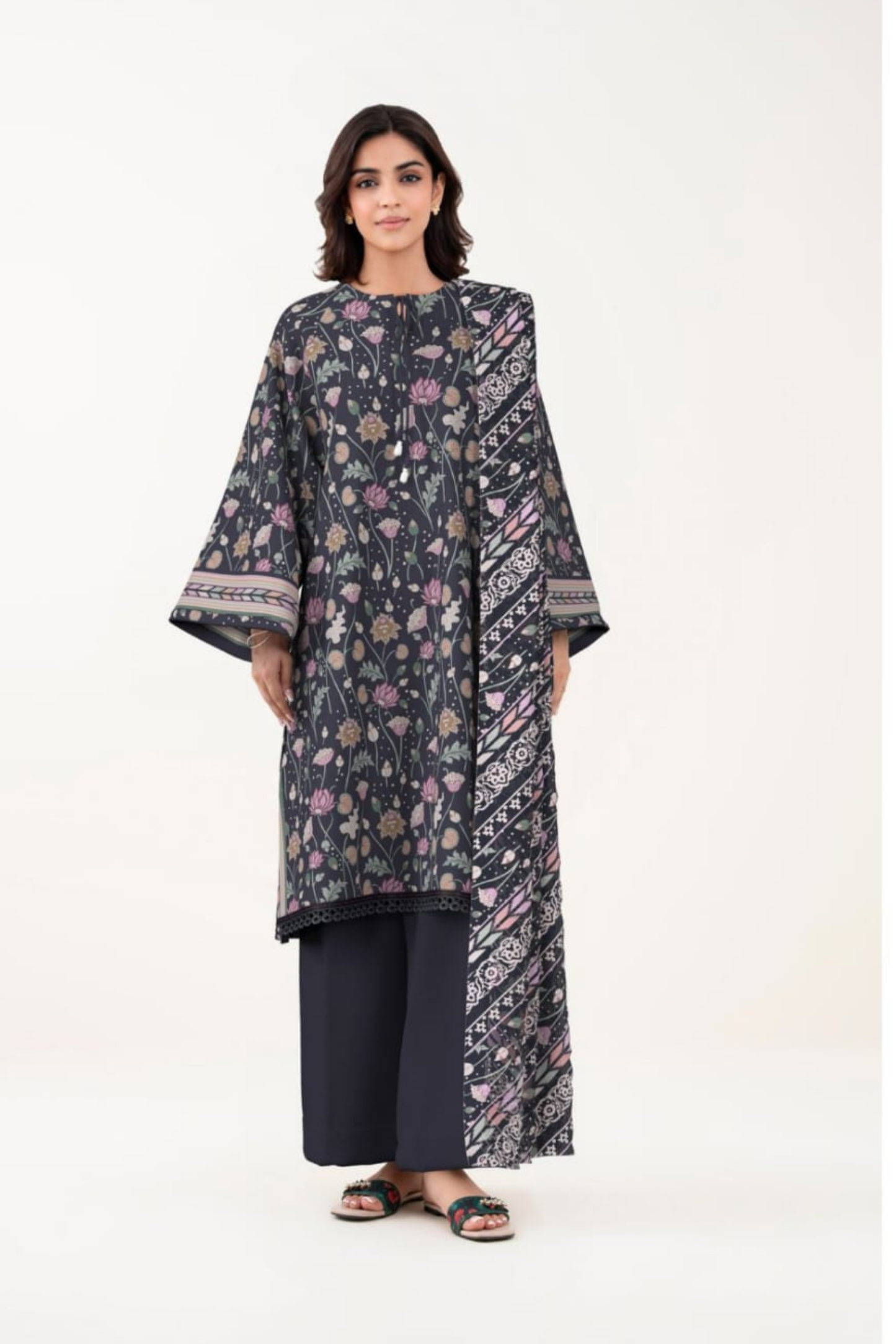3 Pieces - Sapphire Unstitched Charcoal Navy Lawn Suit