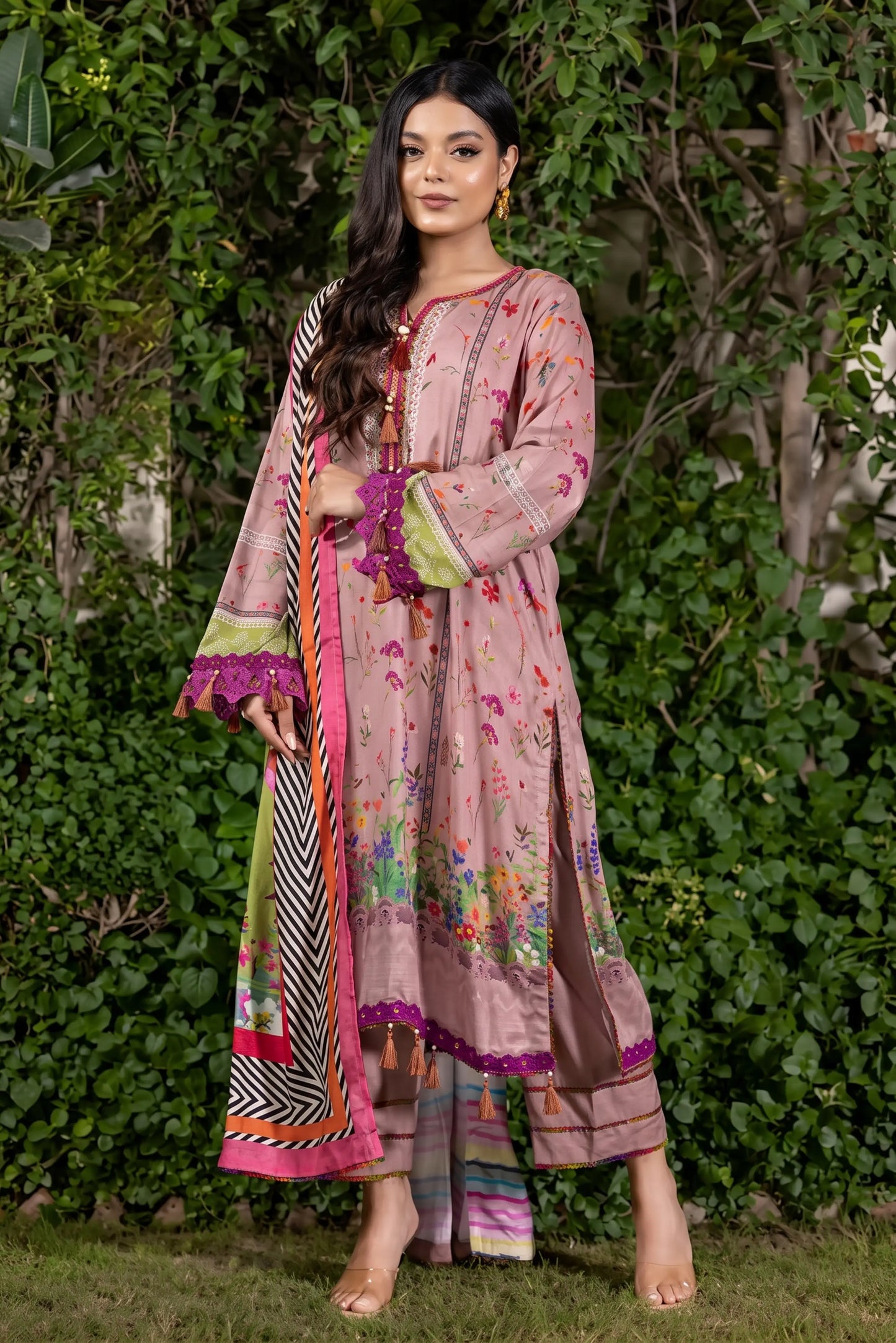 3 Pieces - Regalia Unstitched Pink Printed Linen Ladies Suit