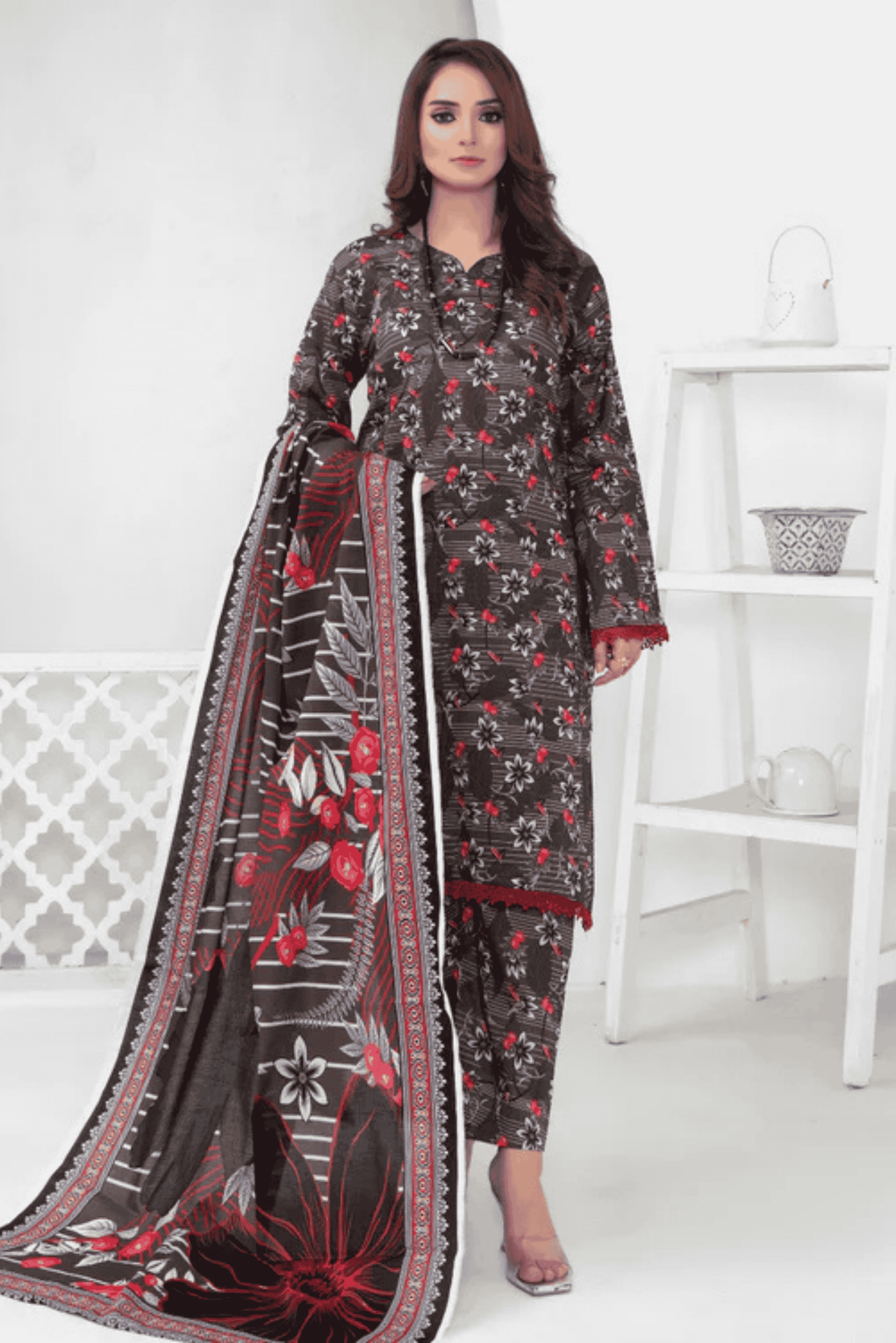 3 Piece - Mahi Unstitched Dark Purple Ladies Print Lawn Suit
