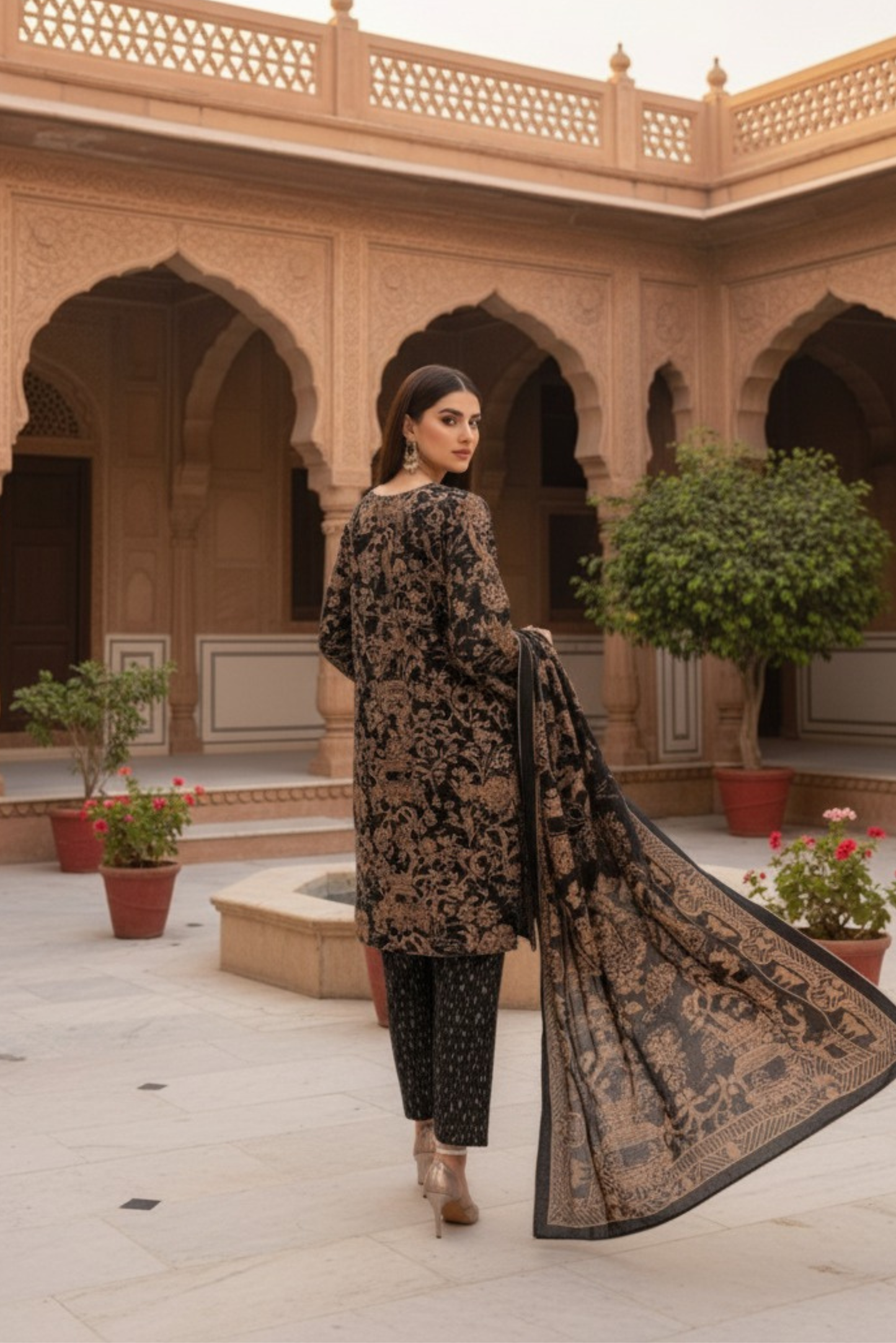 3 Pieces - Marooj Unstitched Black BanaDora Linen Suit