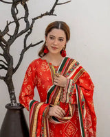 3 Pieces - Marooj Unstitched Graish Red BanaDora Linen Suit