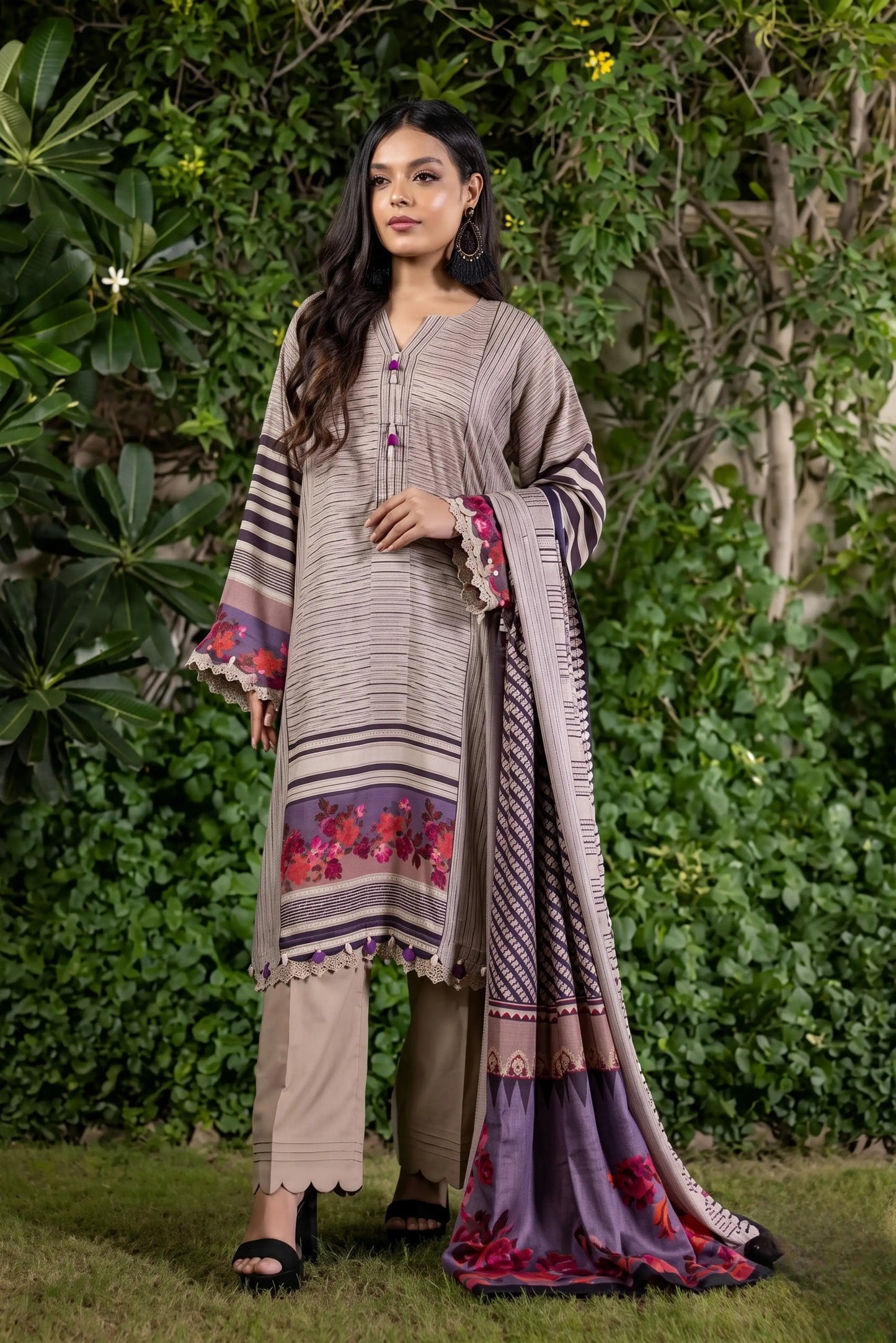 3 Pieces - Regalia Unstitched Grey Printed Linen Ladies Suit