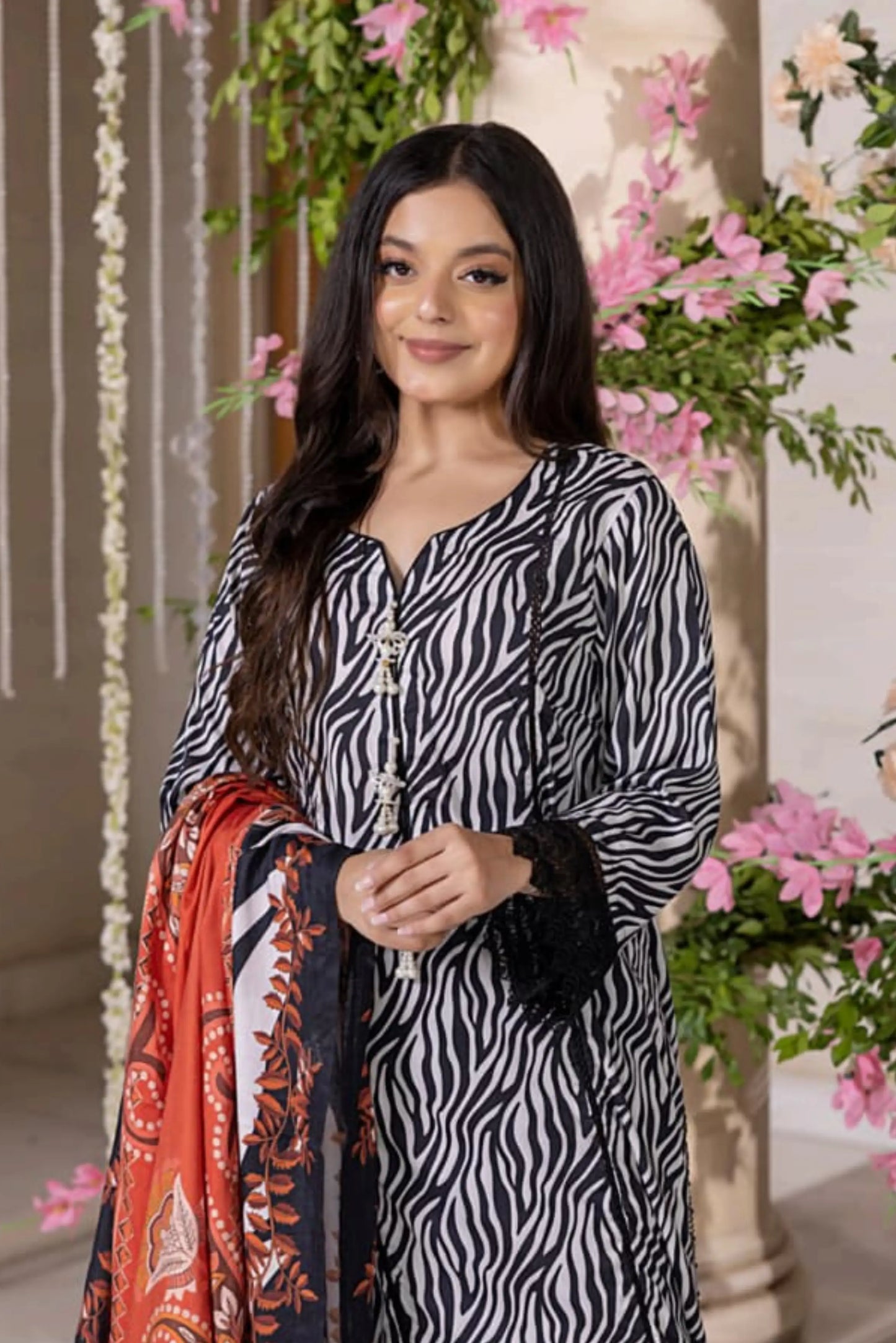 3 Pieces - Regalia Unstitched Black Printed Linen Ladies Suit