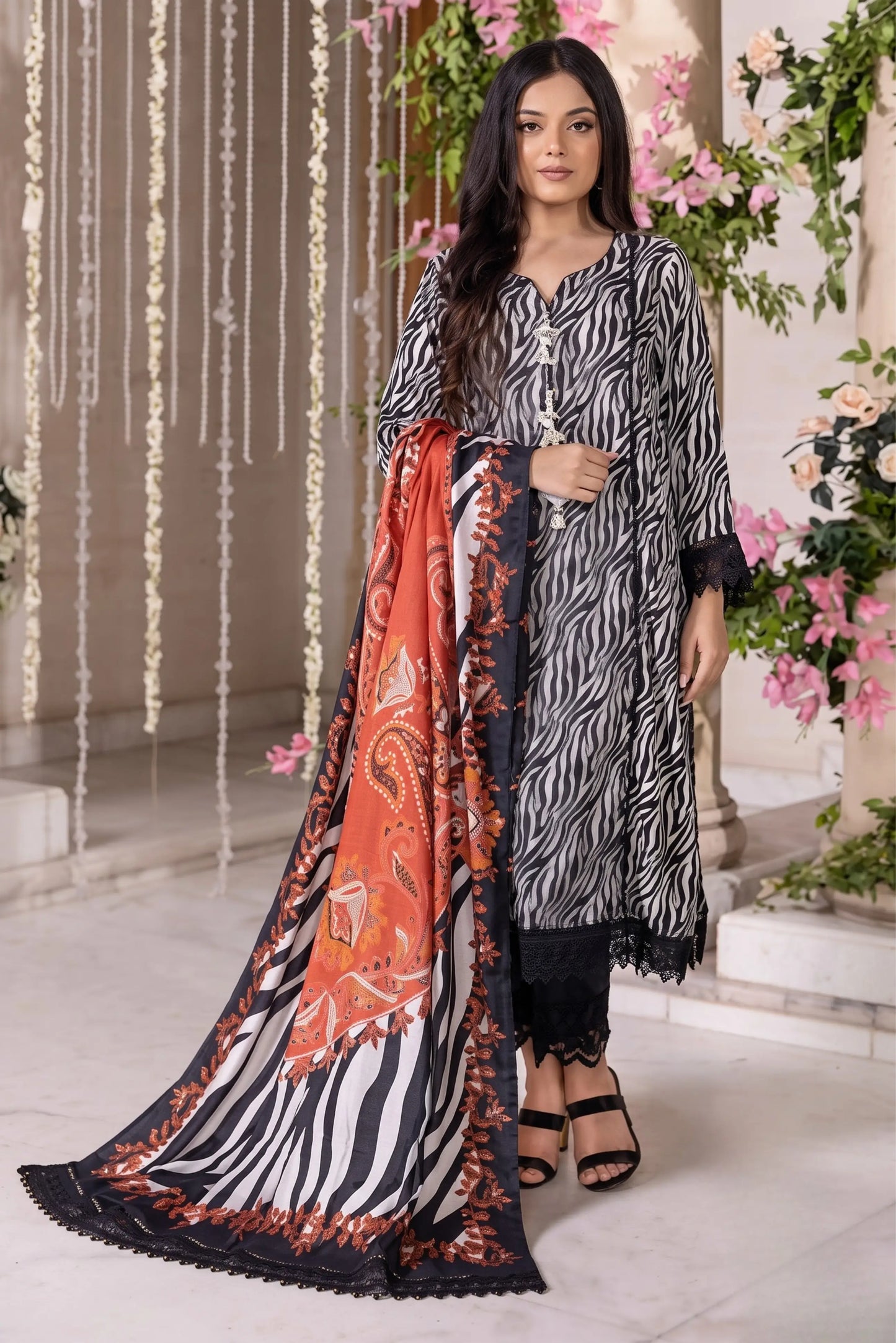3 Pieces - Regalia Unstitched Black Printed Linen Ladies Suit