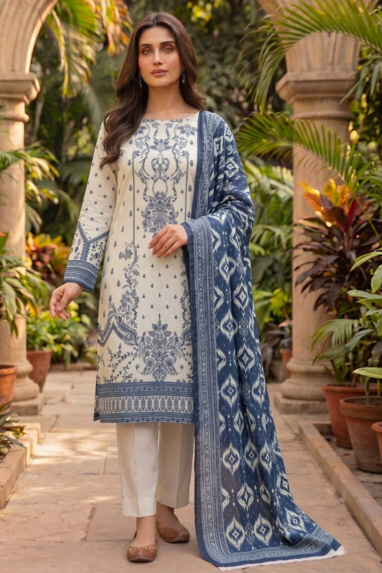 3 Pieces - Sohni Dharti Unstitched Off-White Colour Premium Print Lawn Suit