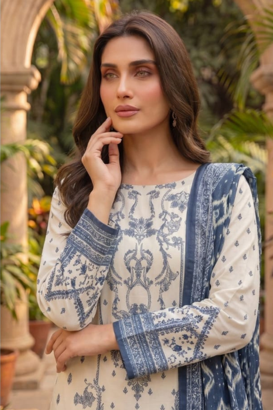 3 Pieces - Sohni Dharti Unstitched Off-White Colour Premium Print Lawn Suit