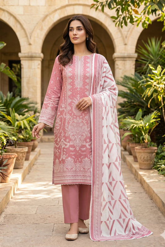 3 Pieces - Sohni Dharti Unstitched T Pink Colour Premium Print Lawn Suit  Rs.2,850.00 PKR