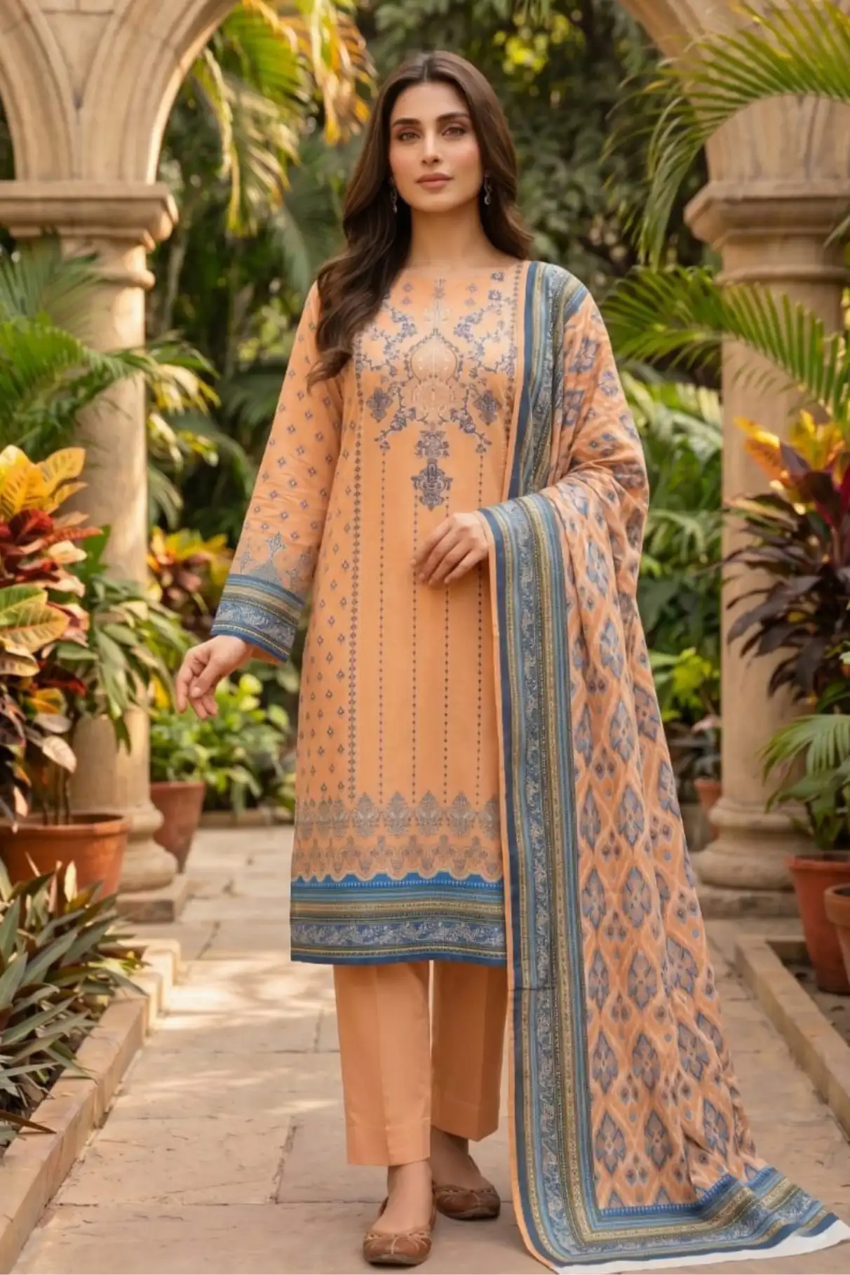 3 Pieces - Sohni Dharti Unstitched Peach Colour Premium Print Lawn Suit