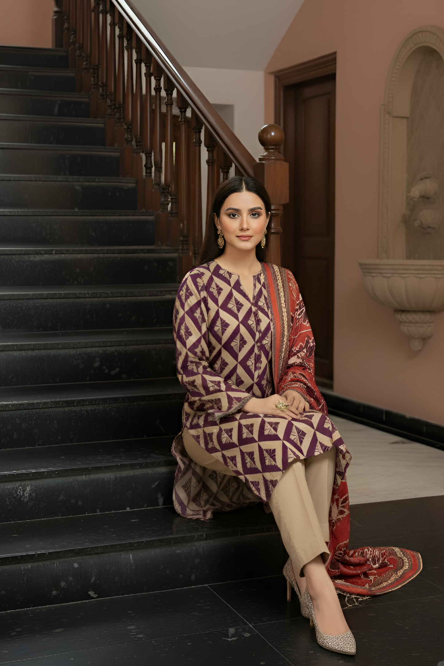 3 Pieces - Marooj Unstitched Skin Printed Khaddar Suit