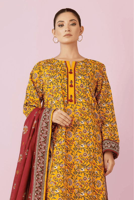 3 Pieces - Orient Unstitched Mustard Printed Lawn Suit