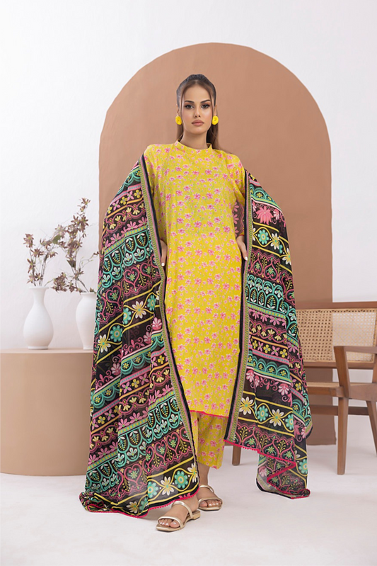 3 Pieces - Regalia Unstitched Lemon Printed Lawn Suit