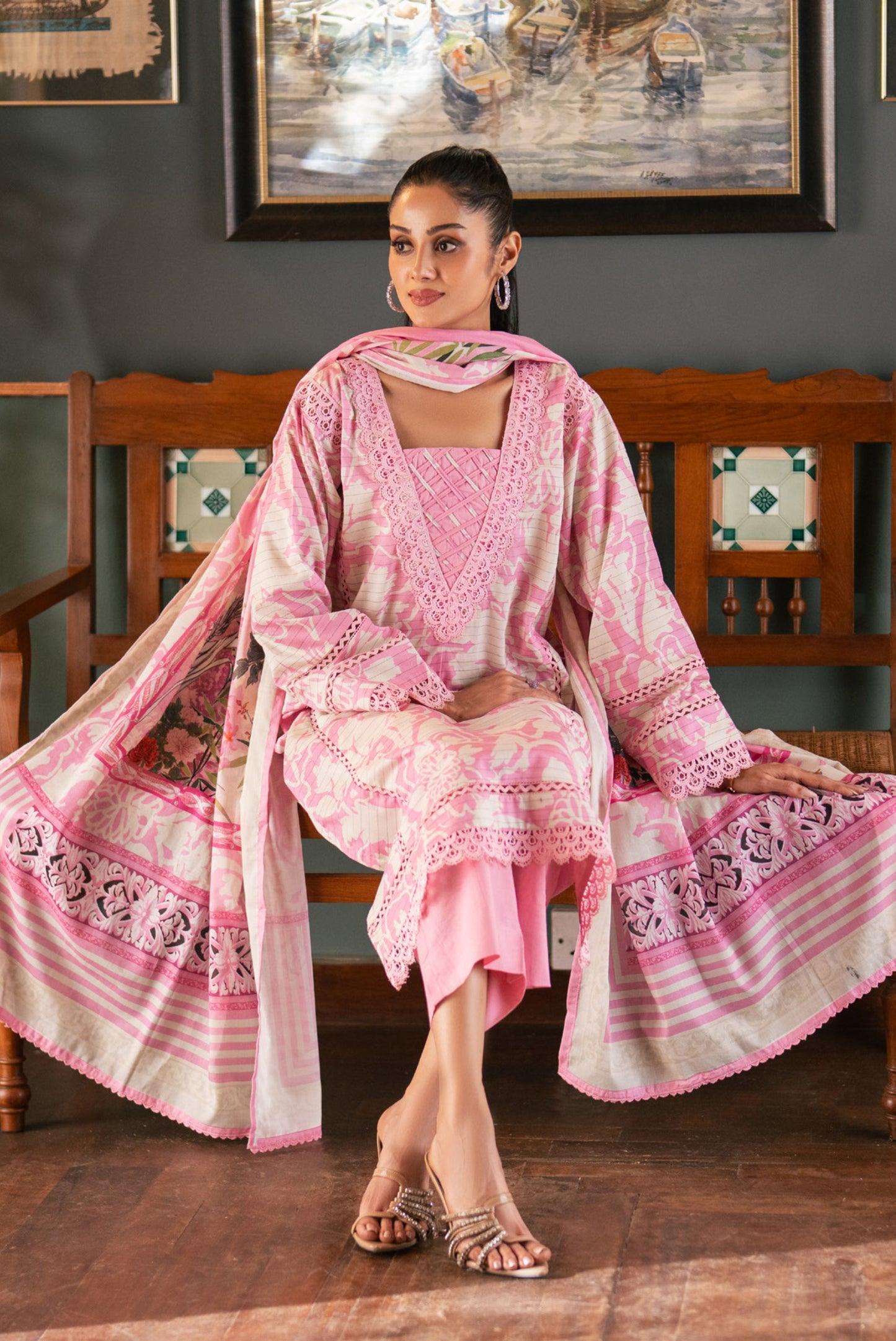 3 Pieces - Regalia Unstitched Baby Pink Bana Dora Lawn Suit 