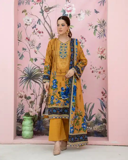 3 Pieces - Marooj Unstitched Light Mustard BanaDora Linen Suit