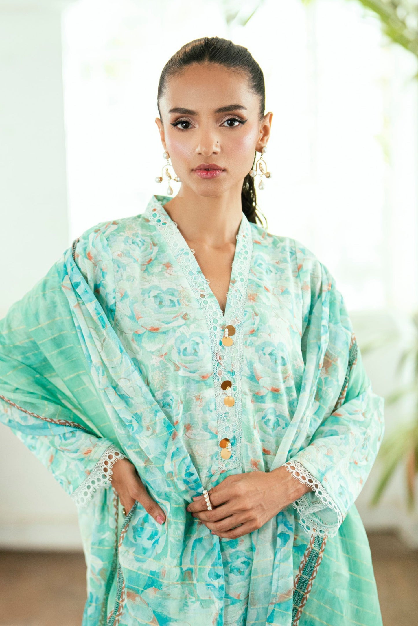 3 Pieces - Regalia Unstitched Ferozi Jscquard Cambric Suit