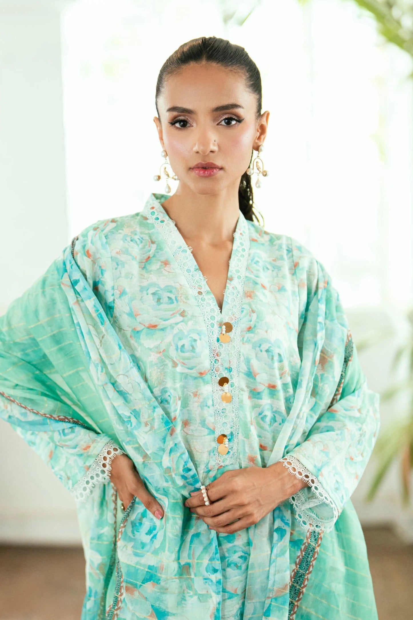 3 Pieces - Regalia Unstitched Ferozi Jscquard Cambric Suit