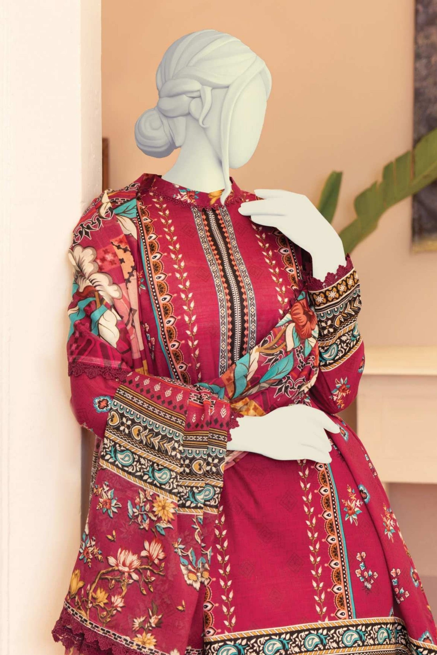 3 Pieces - Murashee Unstitched Maroon Printed Lawn Suit