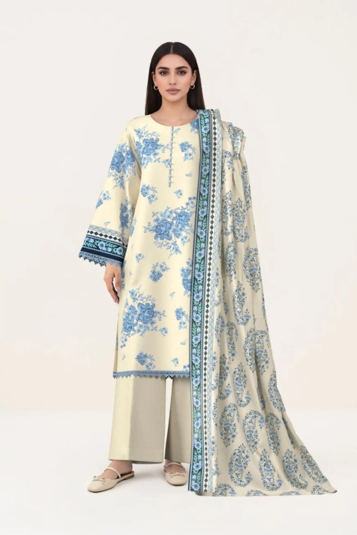 3 Pieces - Sapphire Unstitched Cream Lawn Suit