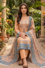 3 Pieces - Sohni Dharti Unstitched Peach Colour Premium Print Lawn Suit