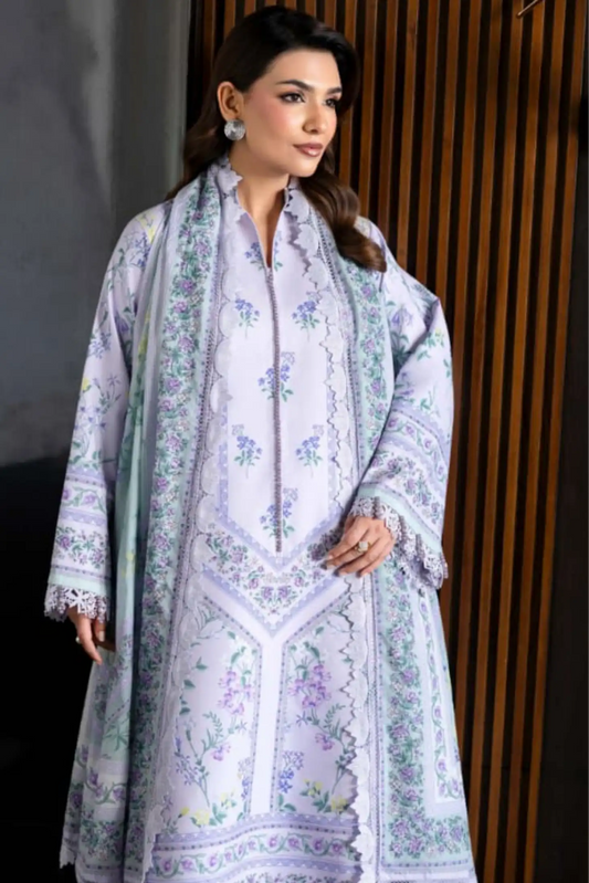 3 Pieces - NAQSH Unstitched Light Purple Ladies Lawn Suit