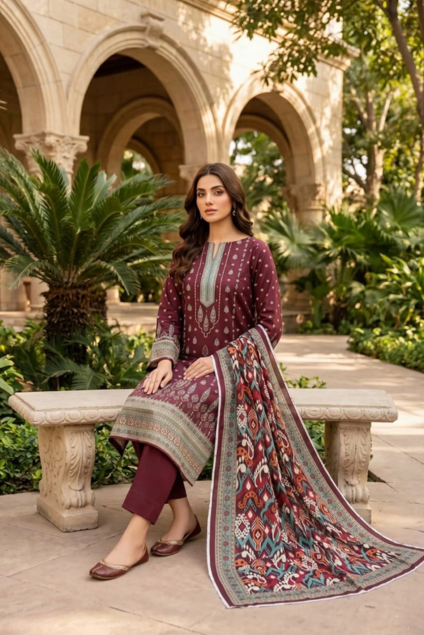 3 Pieces - Sohni Dharti Unstitched Maroon Colour Premium Print Lawn Suit