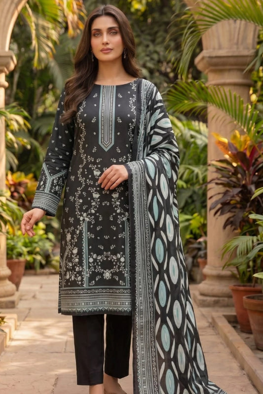 3 Pieces - Sohni Dharti Unstitched Black Colour Premium Print Lawn Suit