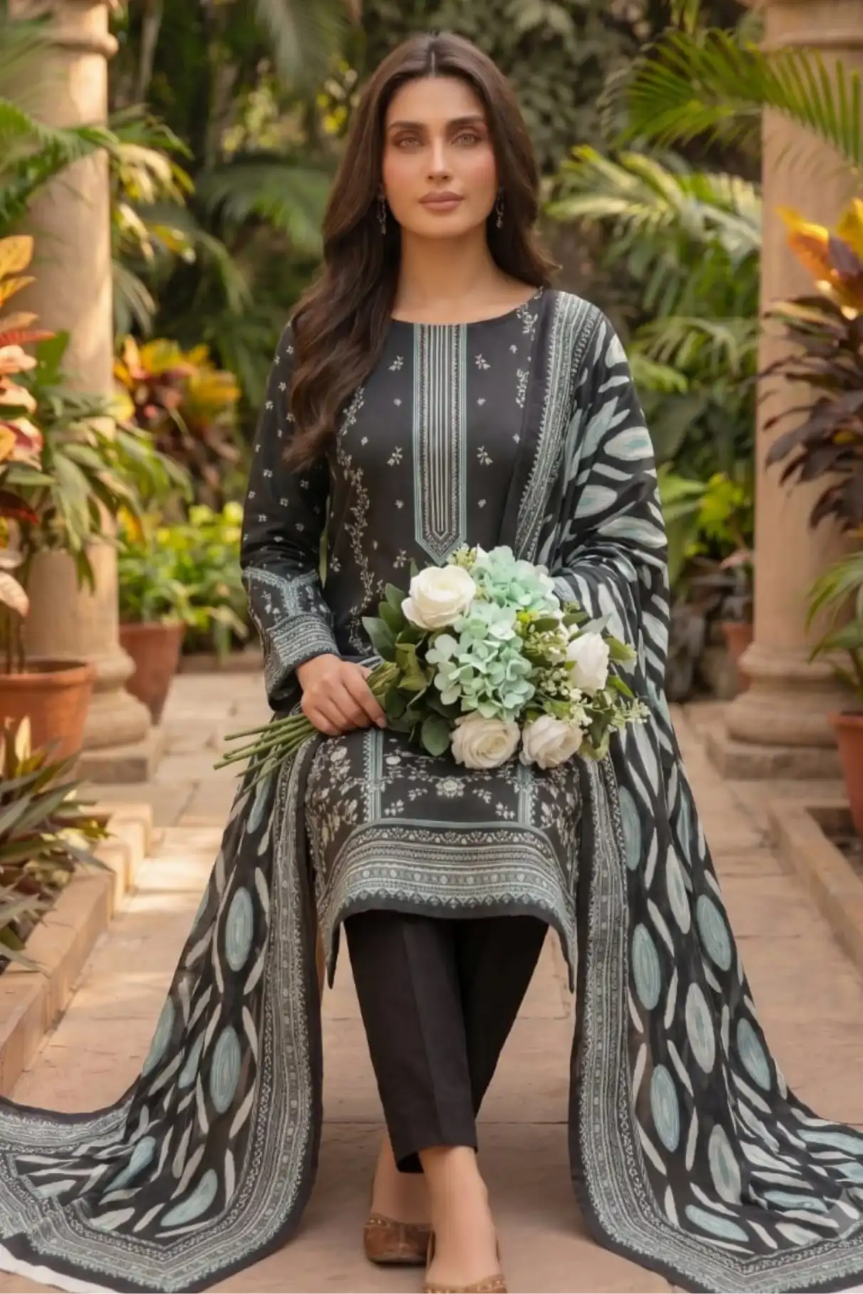 3 Pieces - Sohni Dharti Unstitched Black Colour Premium Print Lawn Suit