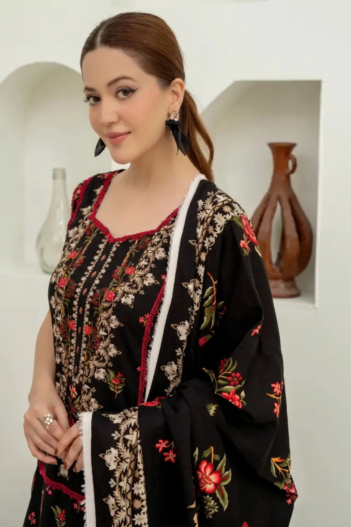 3 Pieces - Marooj Unstitched Black BanaDora Linen Suit