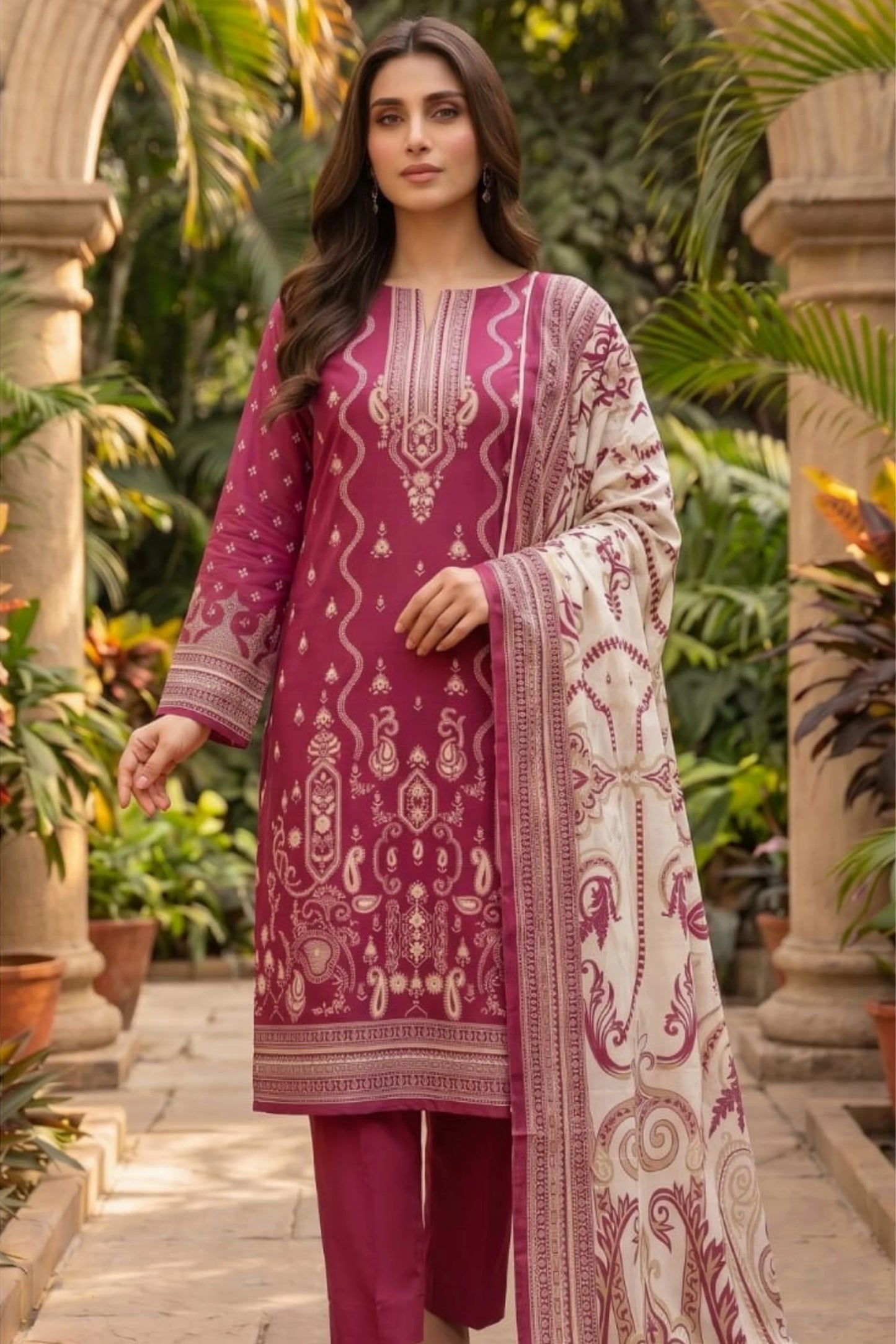 3 Pieces - Sohni Dharti Unstitched Plum Colour Premium Print Lawn Suit