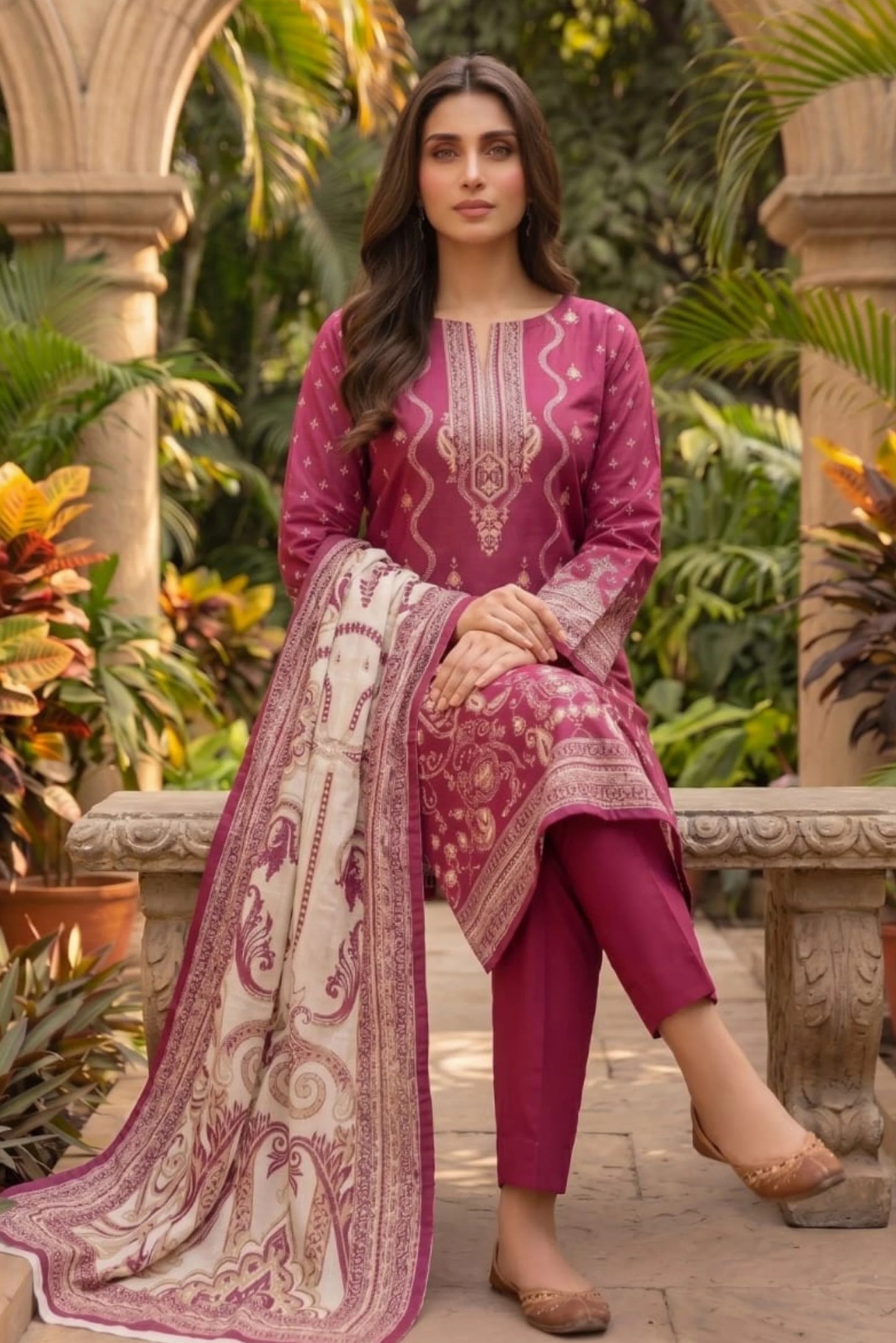 3 Pieces - Sohni Dharti Unstitched Plum Colour Premium Print Lawn Suit