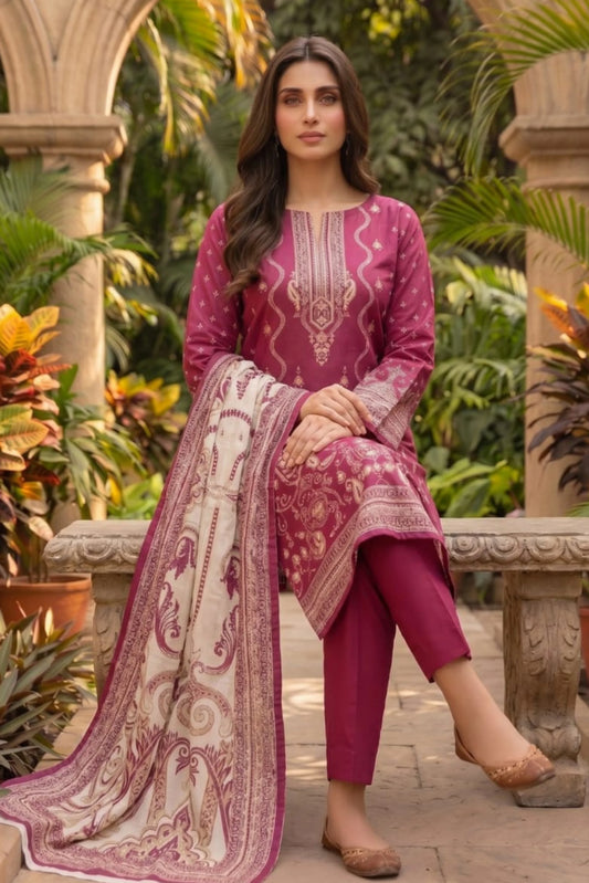 3 Pieces - Sohni Dharti Unstitched Plum Colour Premium Print Lawn Suit