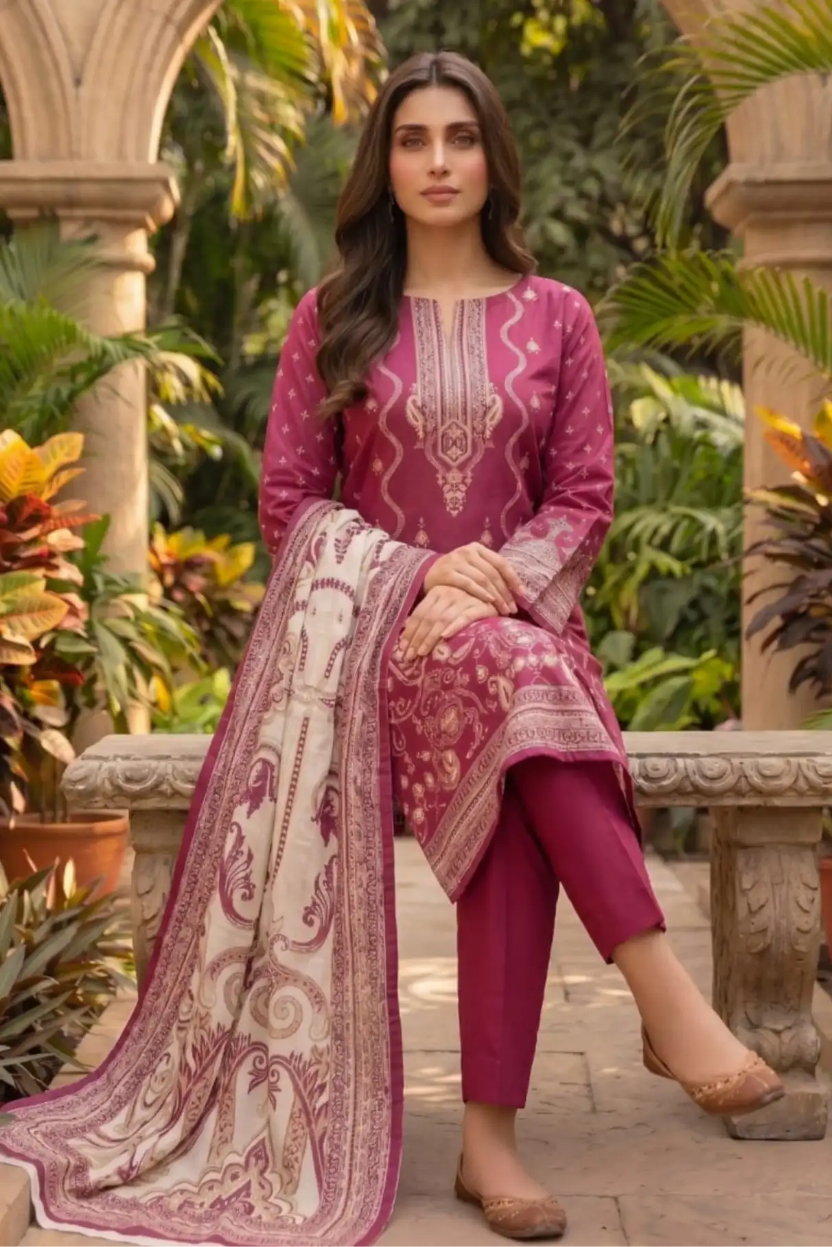 3 Pieces - Sohni Dharti Unstitched Plum Colour Premium Print Lawn Suit