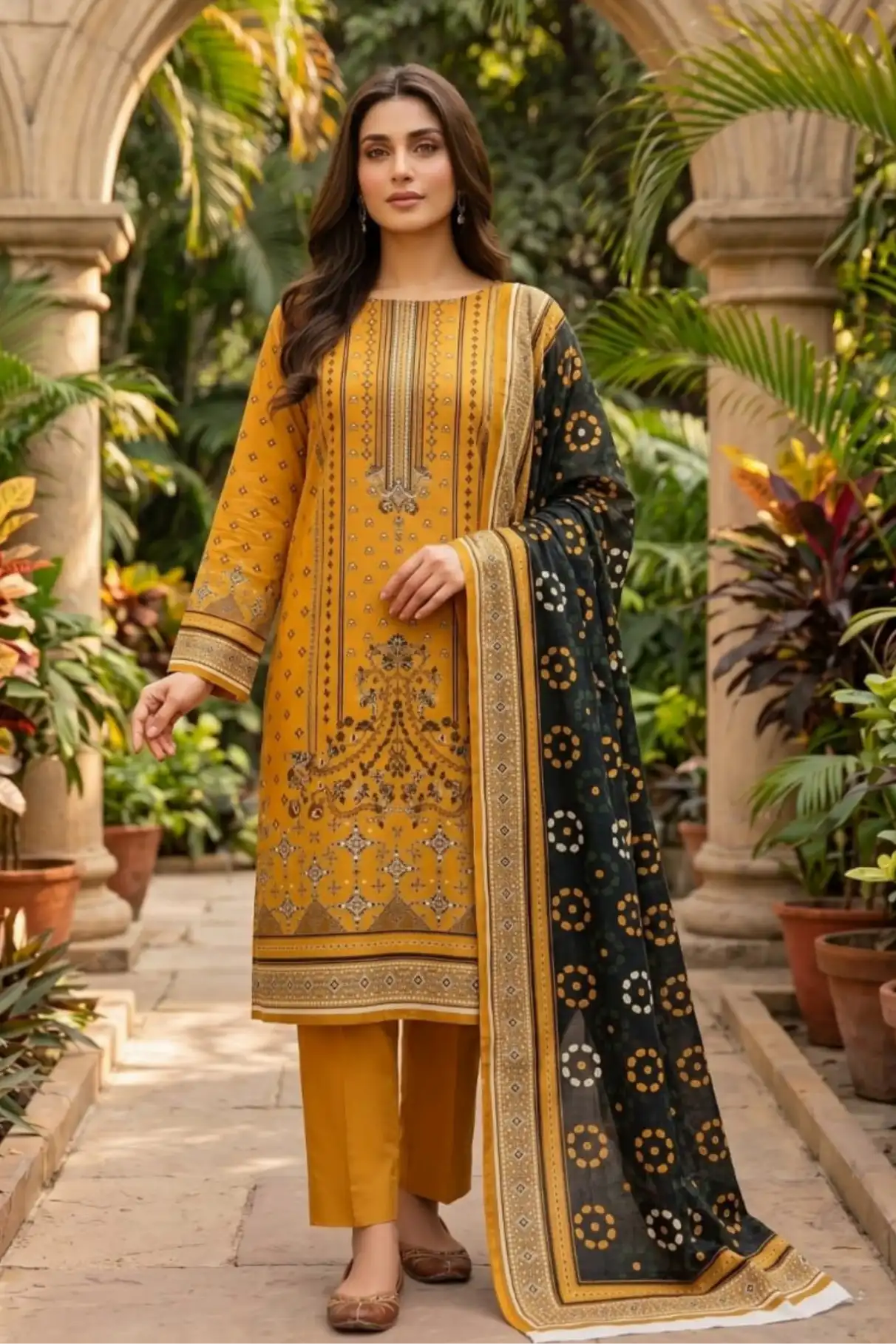 3 Pieces - Sohni Dharti Unstitched Mustard Colour Premium Print Lawn Suit