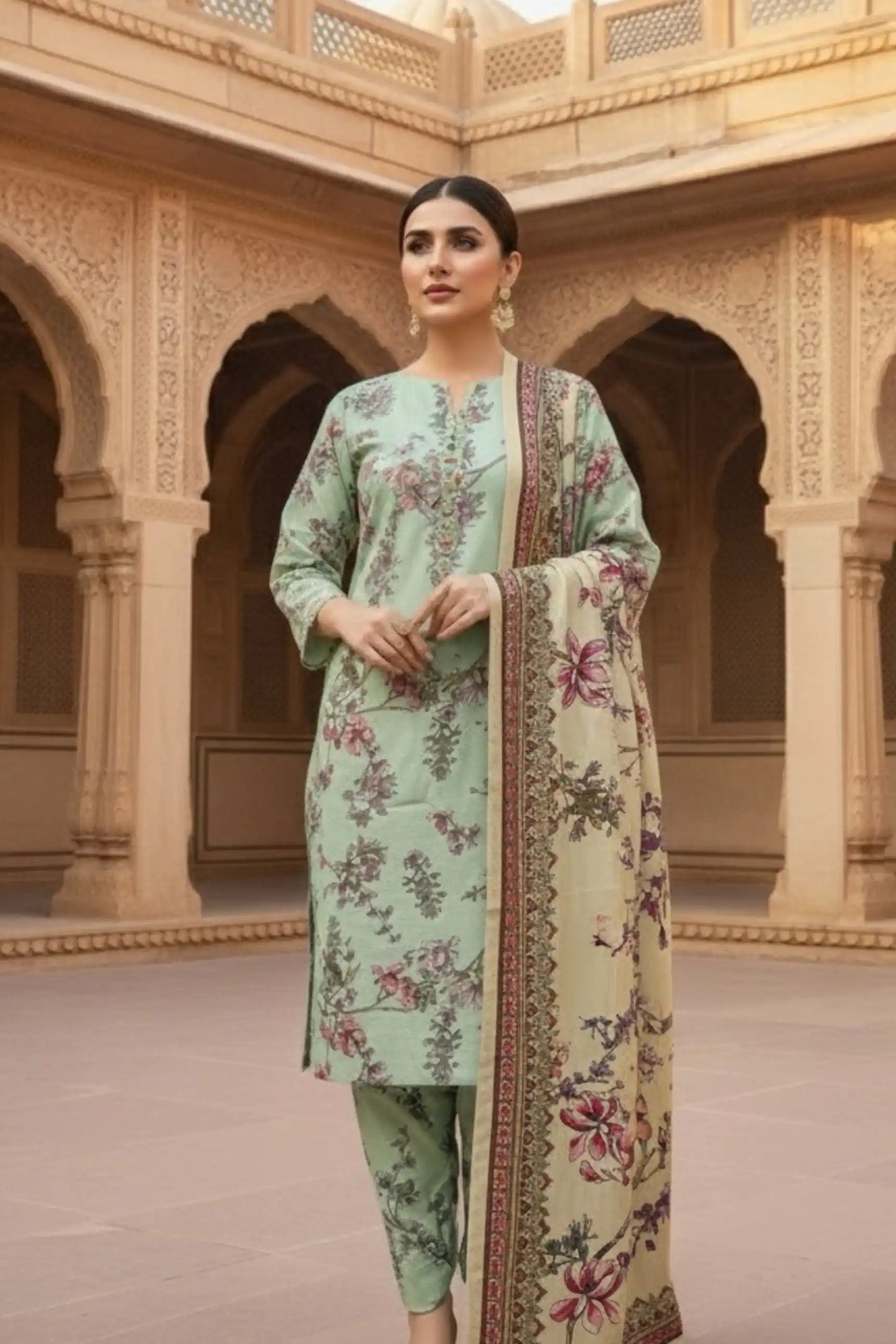 3 Pieces - Marooj Unstitched Sea Green BanaDora Linen Suit
