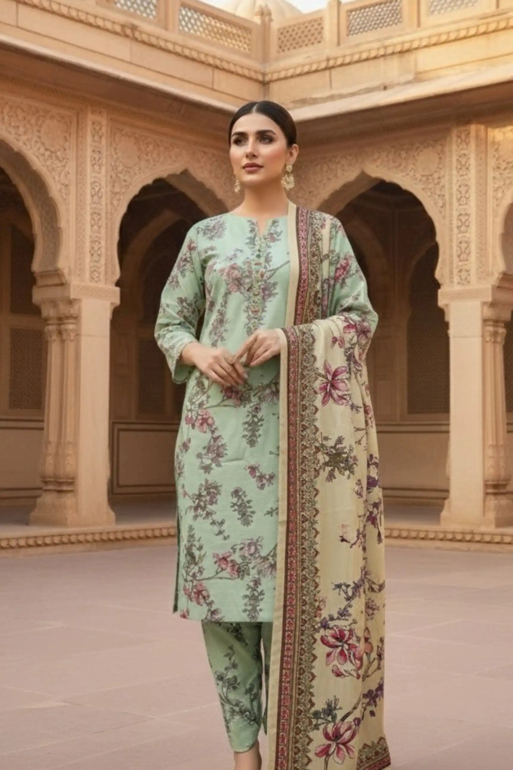 3 Pieces - Marooj Unstitched Sea Green BanaDora Linen Suit