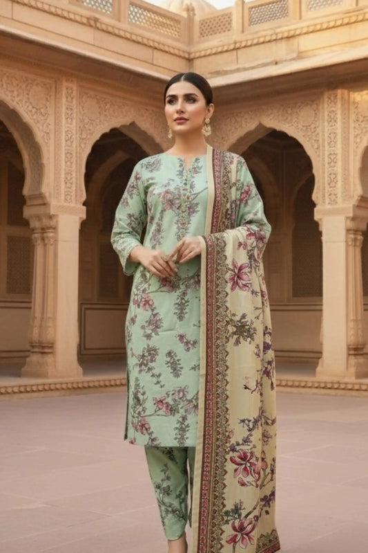 3 Pieces - Marooj Unstitched Sea Green BanaDora Linen Suit