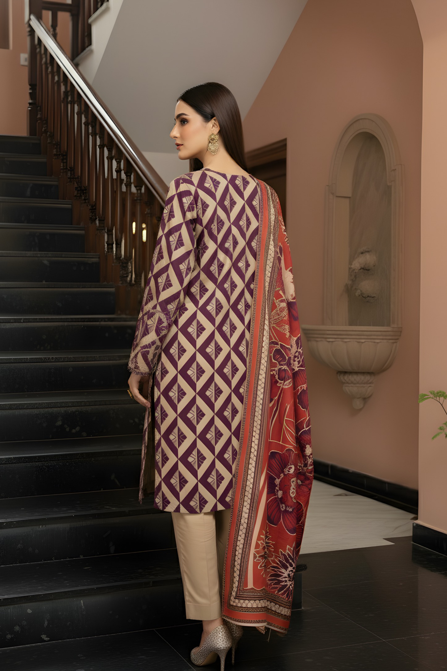 3 Pieces - Marooj Unstitched Skin Printed Khaddar Suit