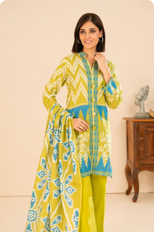 3 Pieces - GulAhmed Unstitched Brass Printed Khaddar Suit