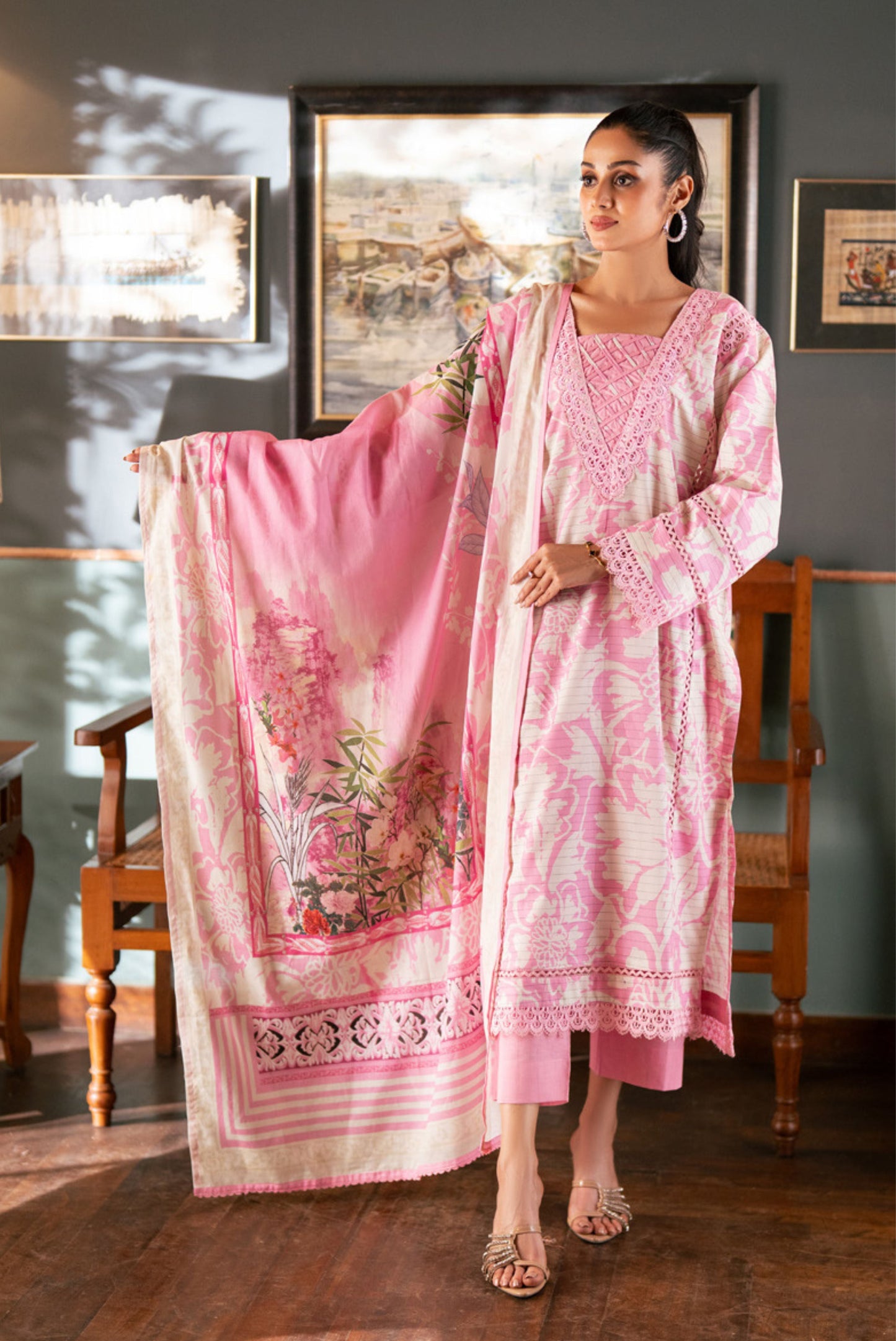 3 Pieces - Regalia Unstitched Baby Pink Bana Dora Lawn Suit 