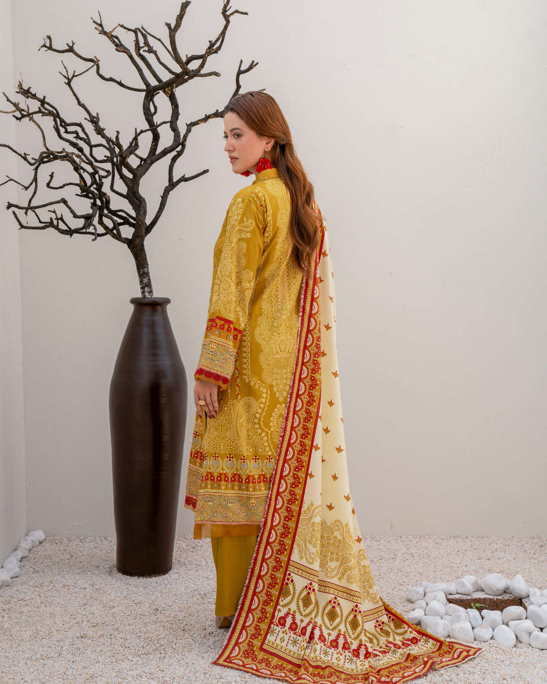 3 Pieces - Marooj Unstitched Mustard Yellow BanaDora Linen Suit