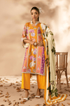3 Pieces - Rangreza Unstitched Orange Printed Linen Suit