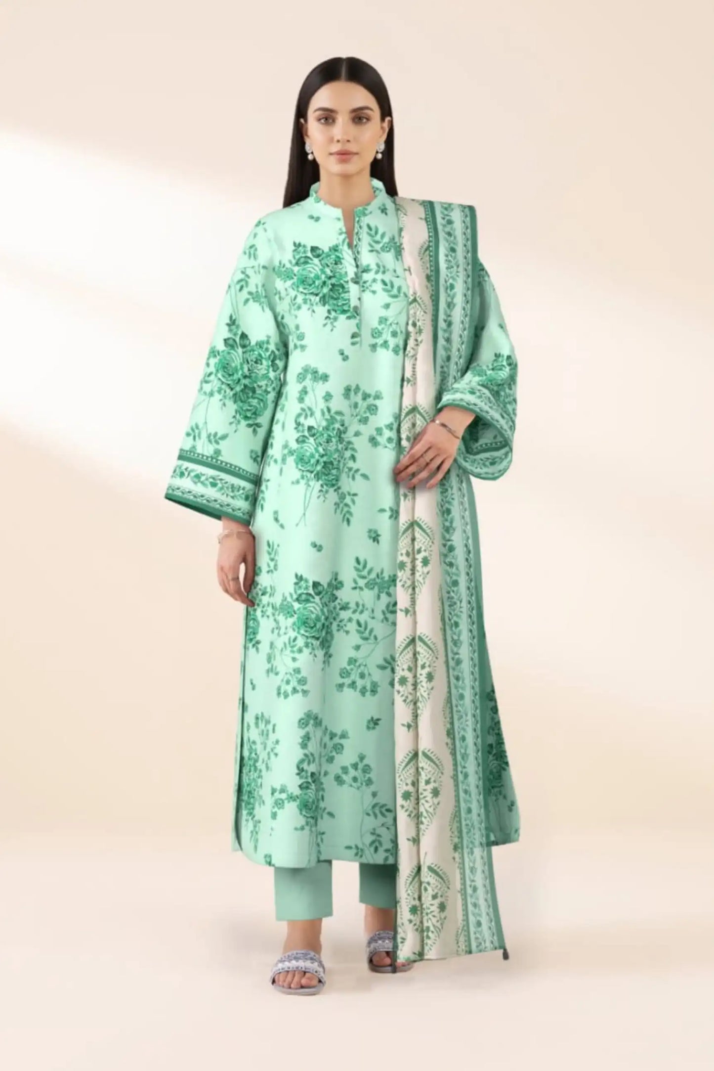 3 Pieces - Sapphire Unstitched Mint Green Lawn Suit