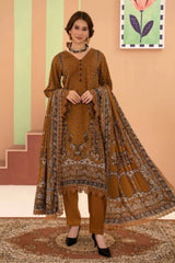 3 Pieces - Raabi  Unstitched Musturd  Printed Ladies Linen Suit