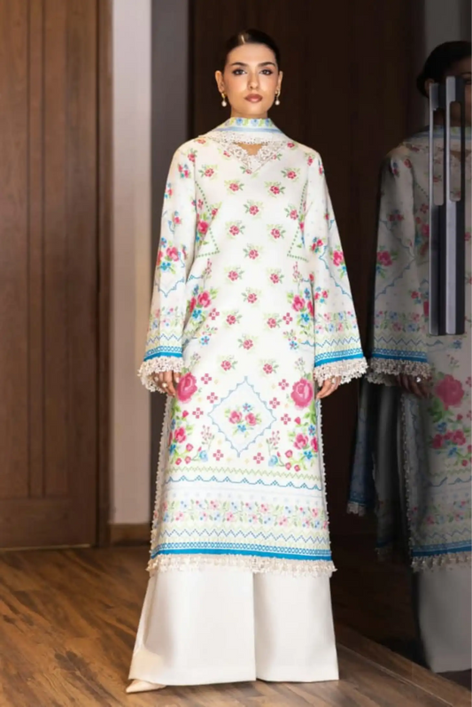 3 Pieces - NAQSH Unstitched Off-White Ladies Lawn Suit