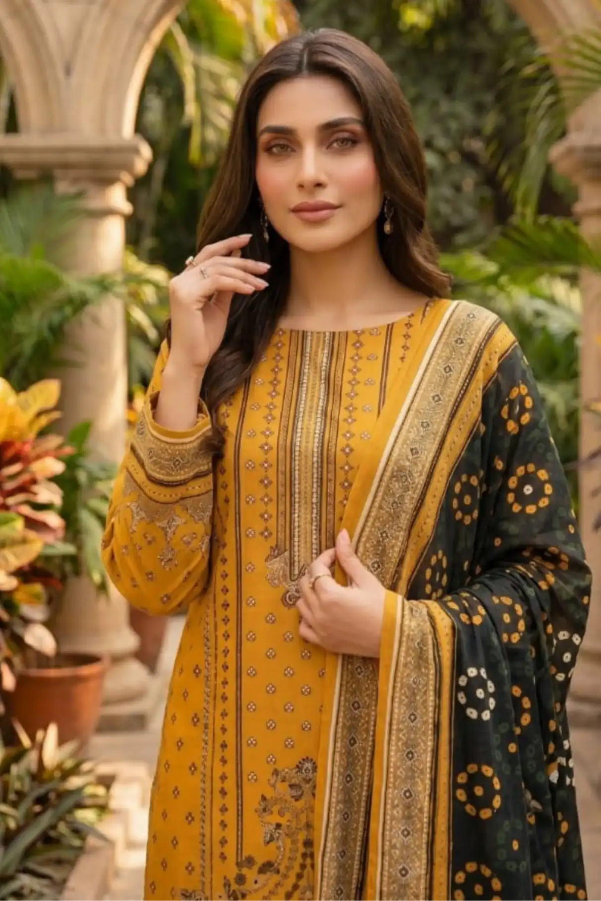 3 Pieces - Sohni Dharti Unstitched Mustard Colour Premium Print Lawn Suit